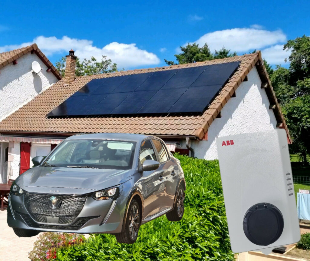 Montage d'exemple de recharge de voiture avec des panneaux solaires