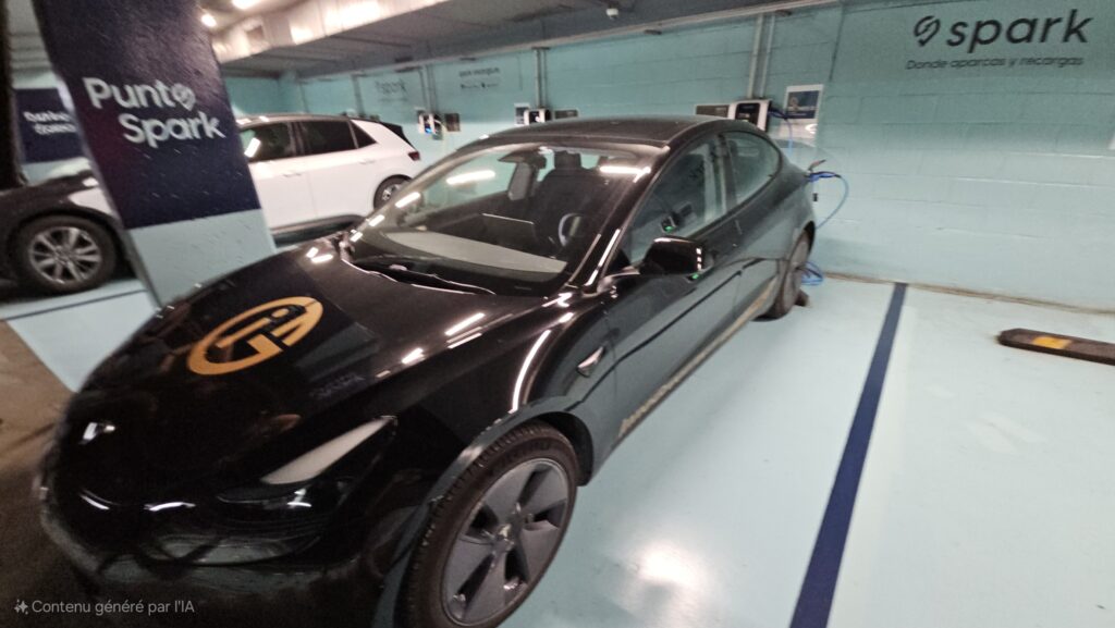 Recharge Tesla sur parking